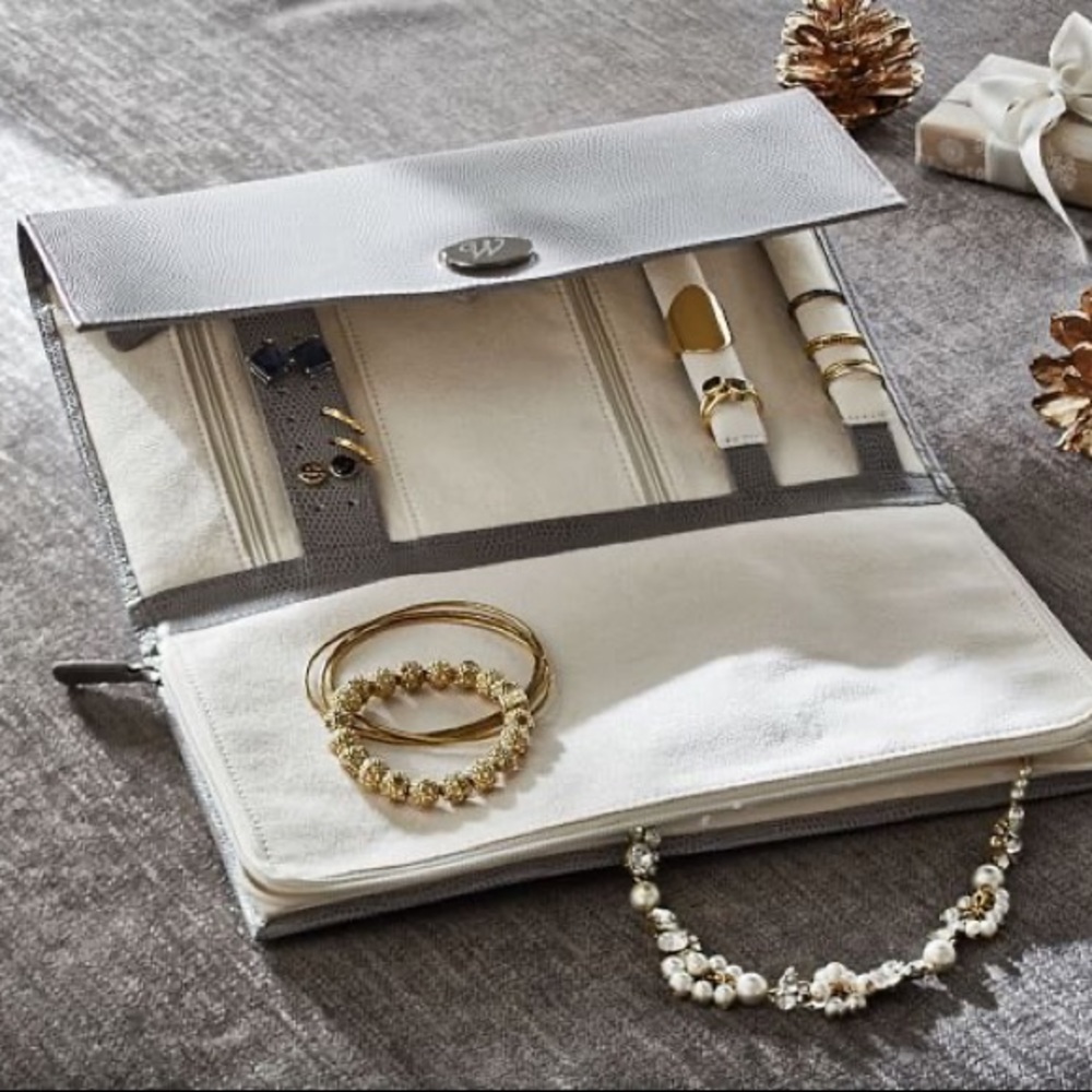 Pottery Barn White and Gray Travel Jewelry Organizer